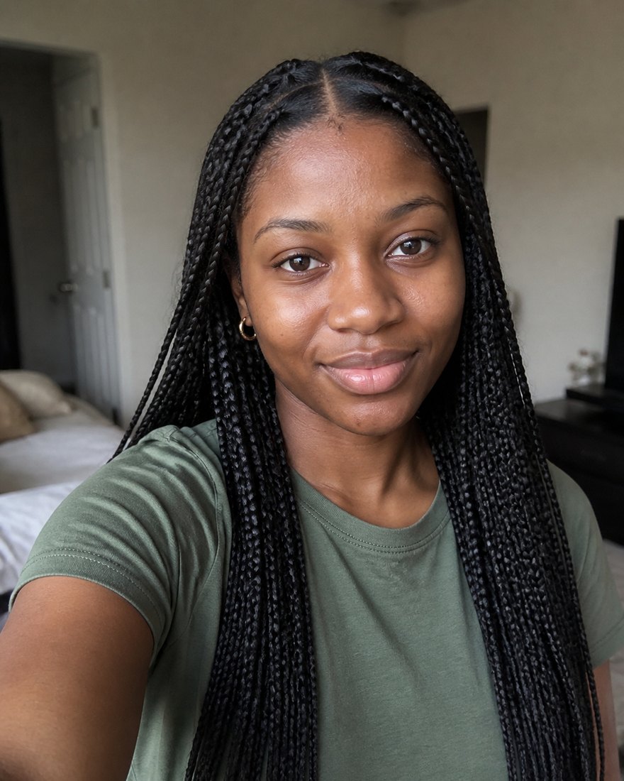 The same photo with knotless braids